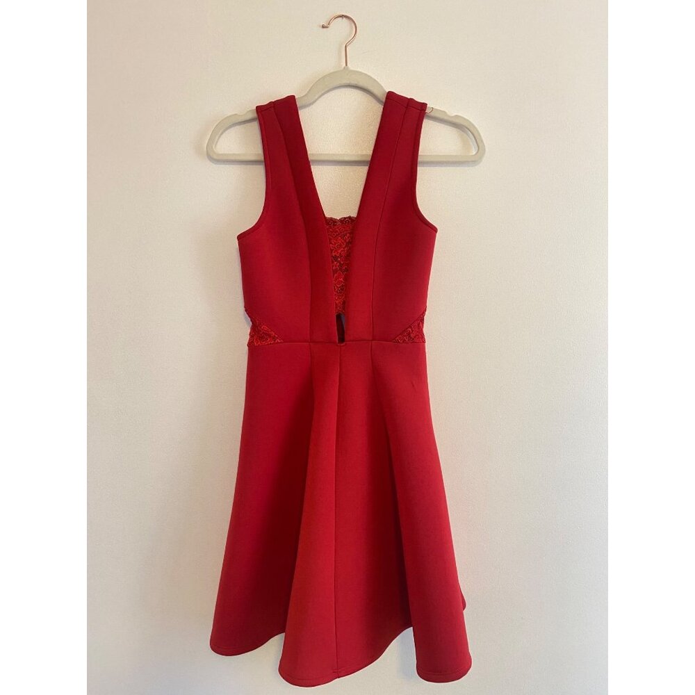 Material Girl Red Fit & Flare Party Dress With Lace and Cut-outs Size S